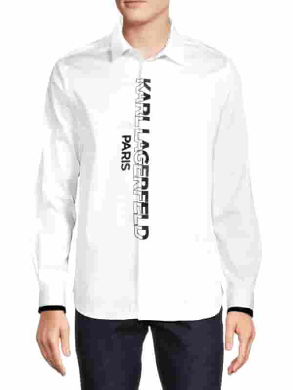 Karl Lagerfeld Paris Placket Logo Long-Sleeve Printed Shirt