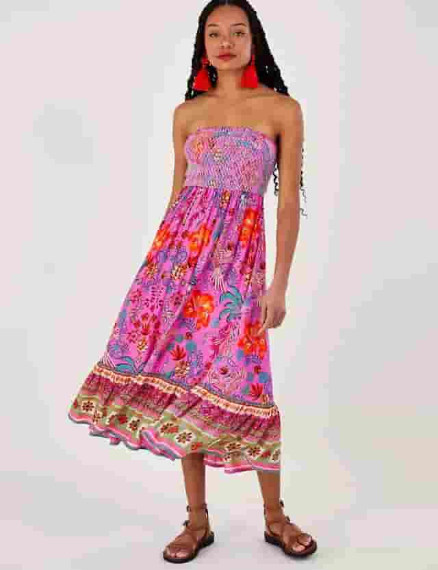 Lenzing Ecovero Pink Monsoon Bandeau Palm Print Dress