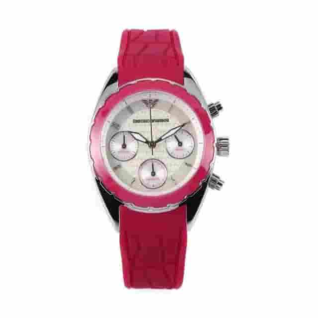Emporio Armani Sport Chronograph Silver Dial Hot Pink Silicon AR5937