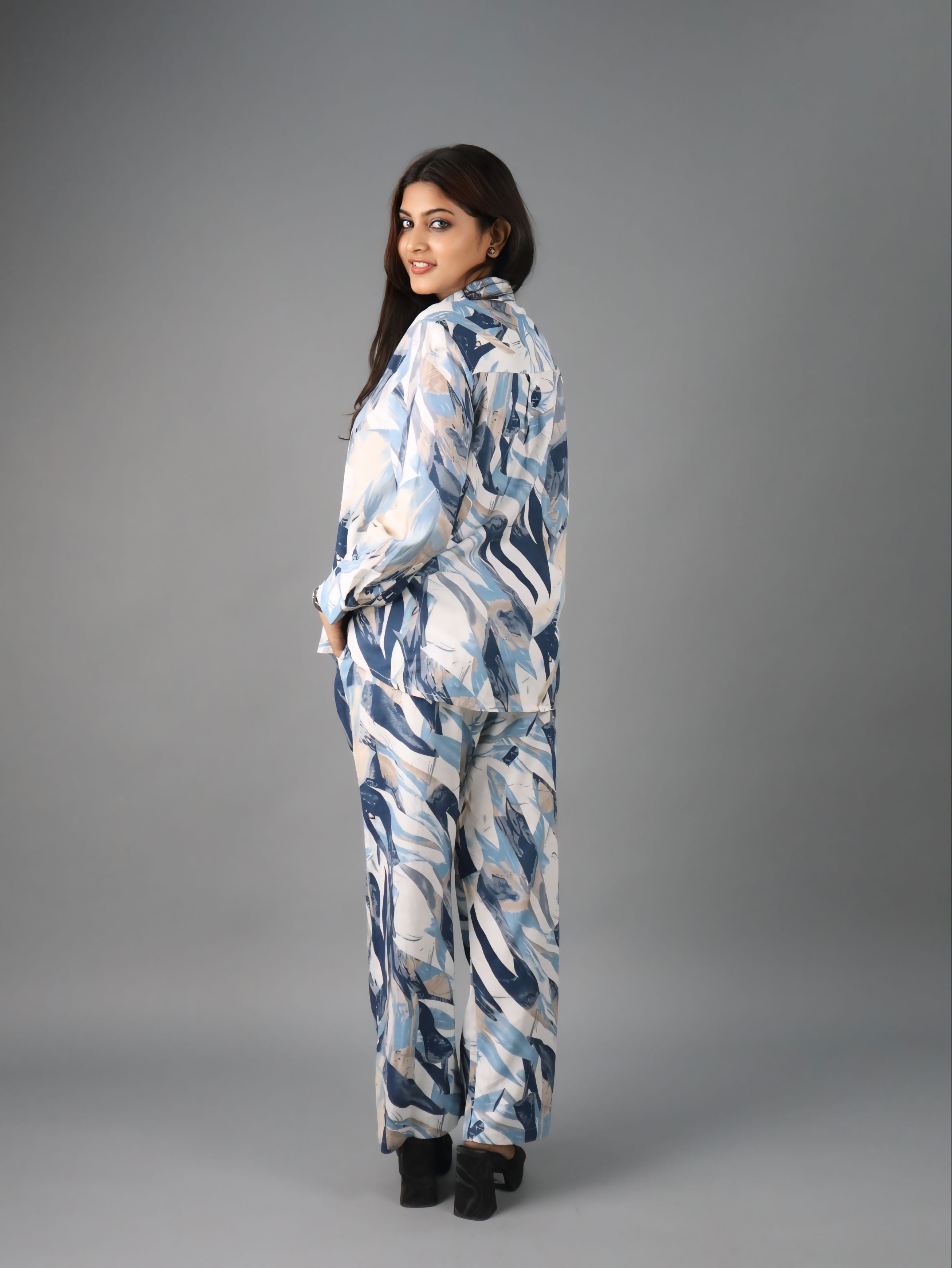 Women’s Abstract Print Co-ord Set (Shirt & Trousers)