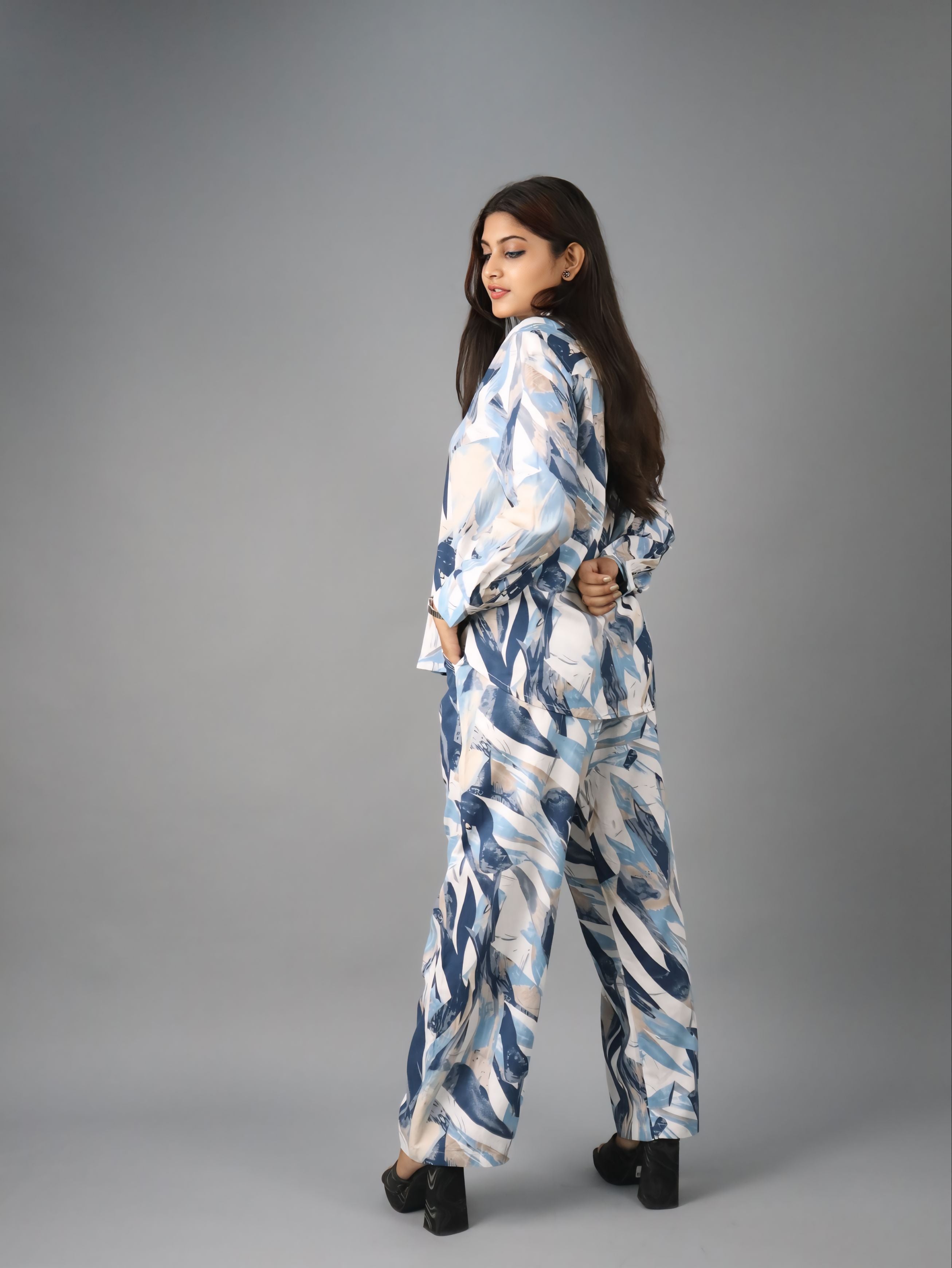 Women’s Abstract Print Co-ord Set (Shirt & Trousers)