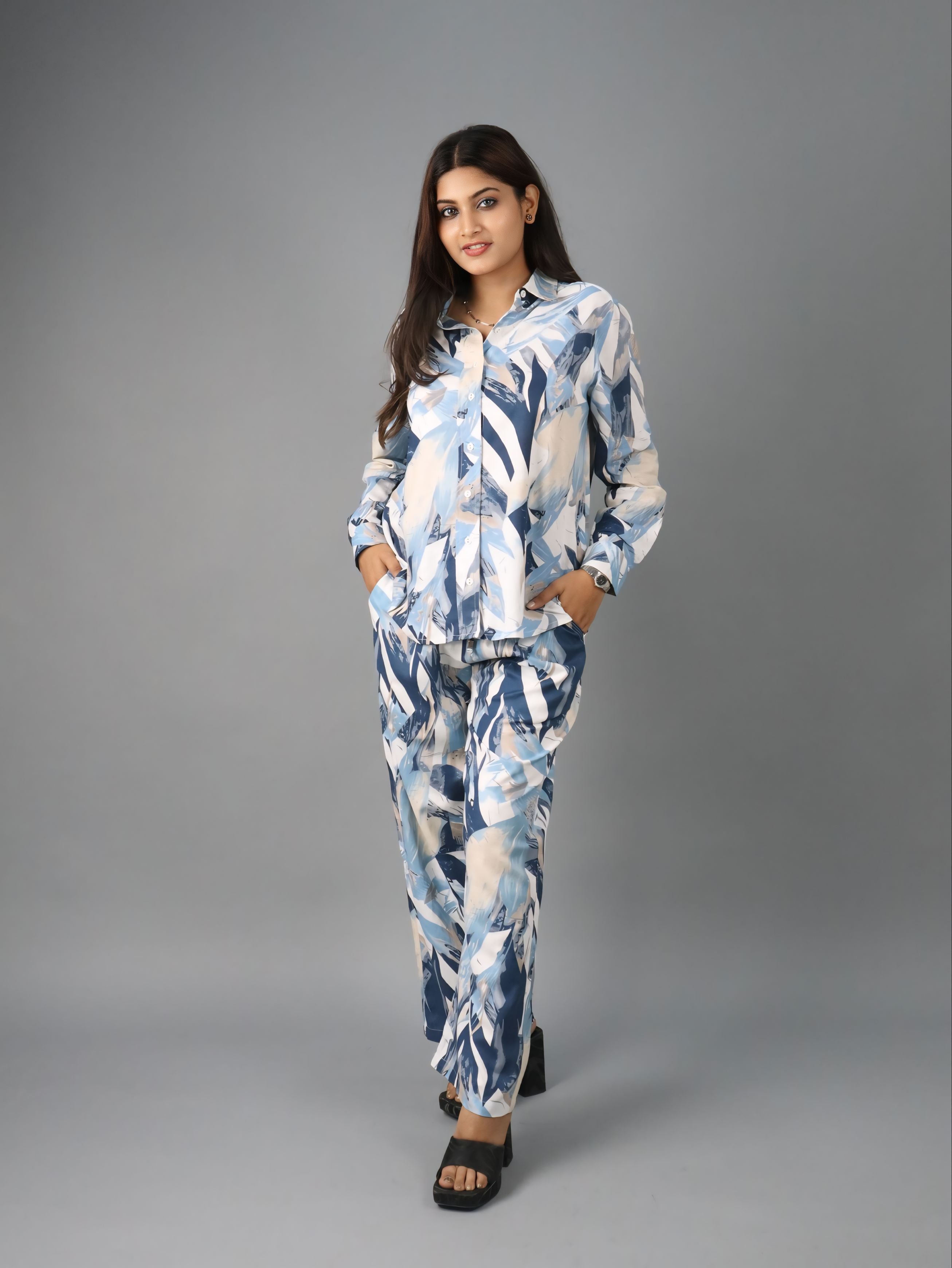 Women’s Abstract Print Co-ord Set (Shirt & Trousers)