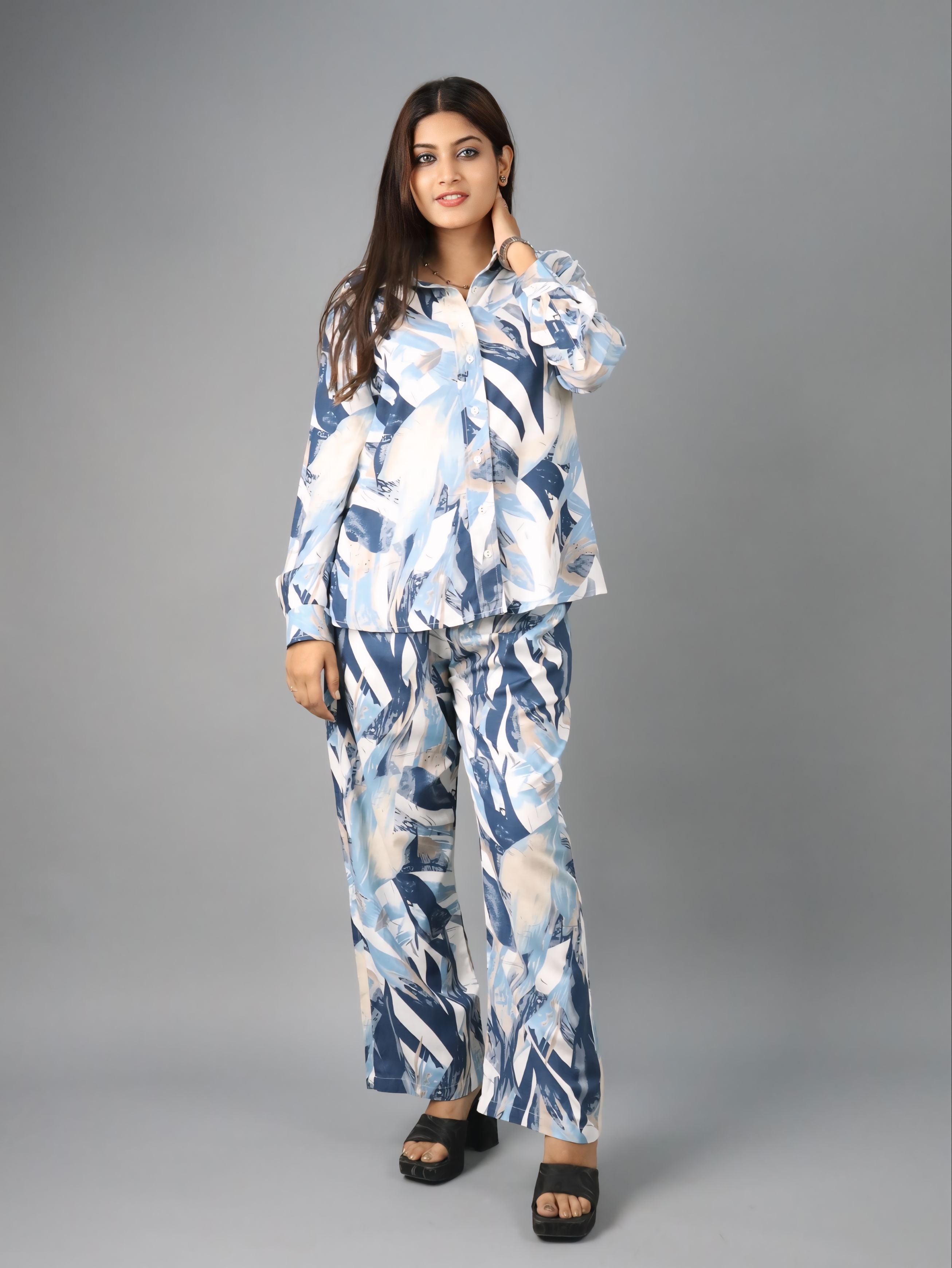 Women’s Abstract Print Co-ord Set (Shirt & Trousers)