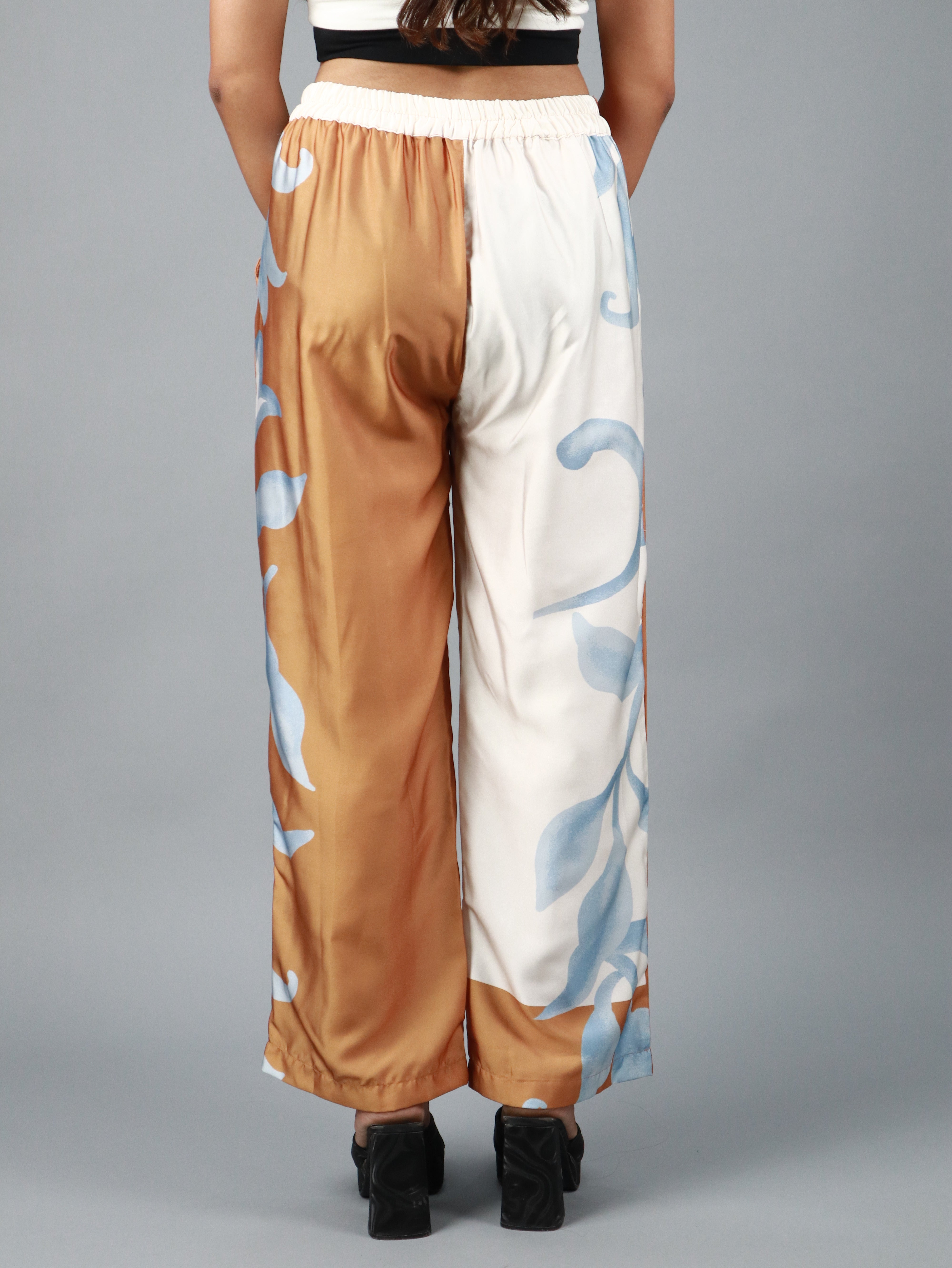 Women’s Brown & Blue Oversized Floral Print Co-ord Set (Shirt & Pants)