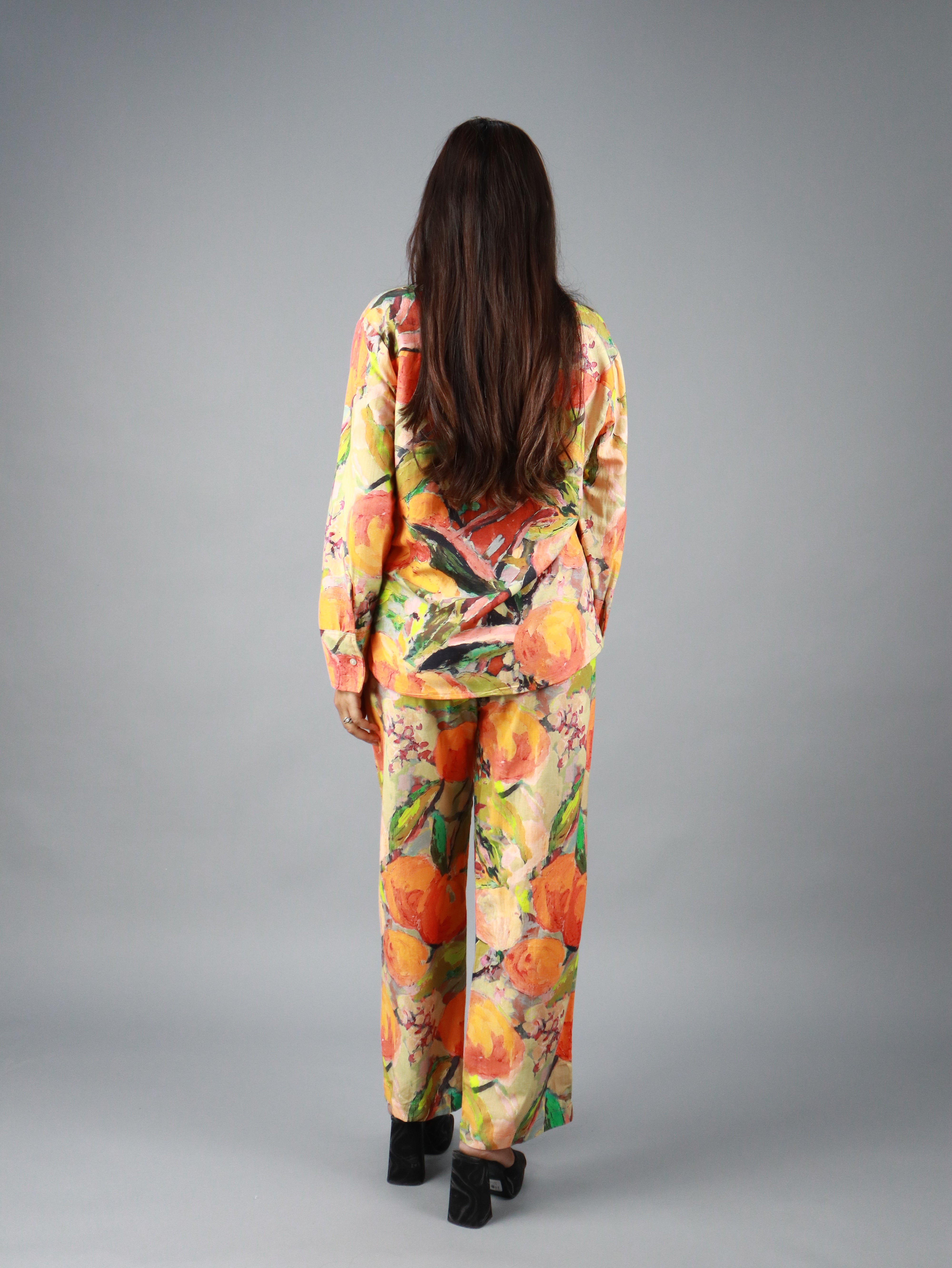 Women’s Multicolor Floral Abstract Print Co-ord Set (Shirt & Pants)