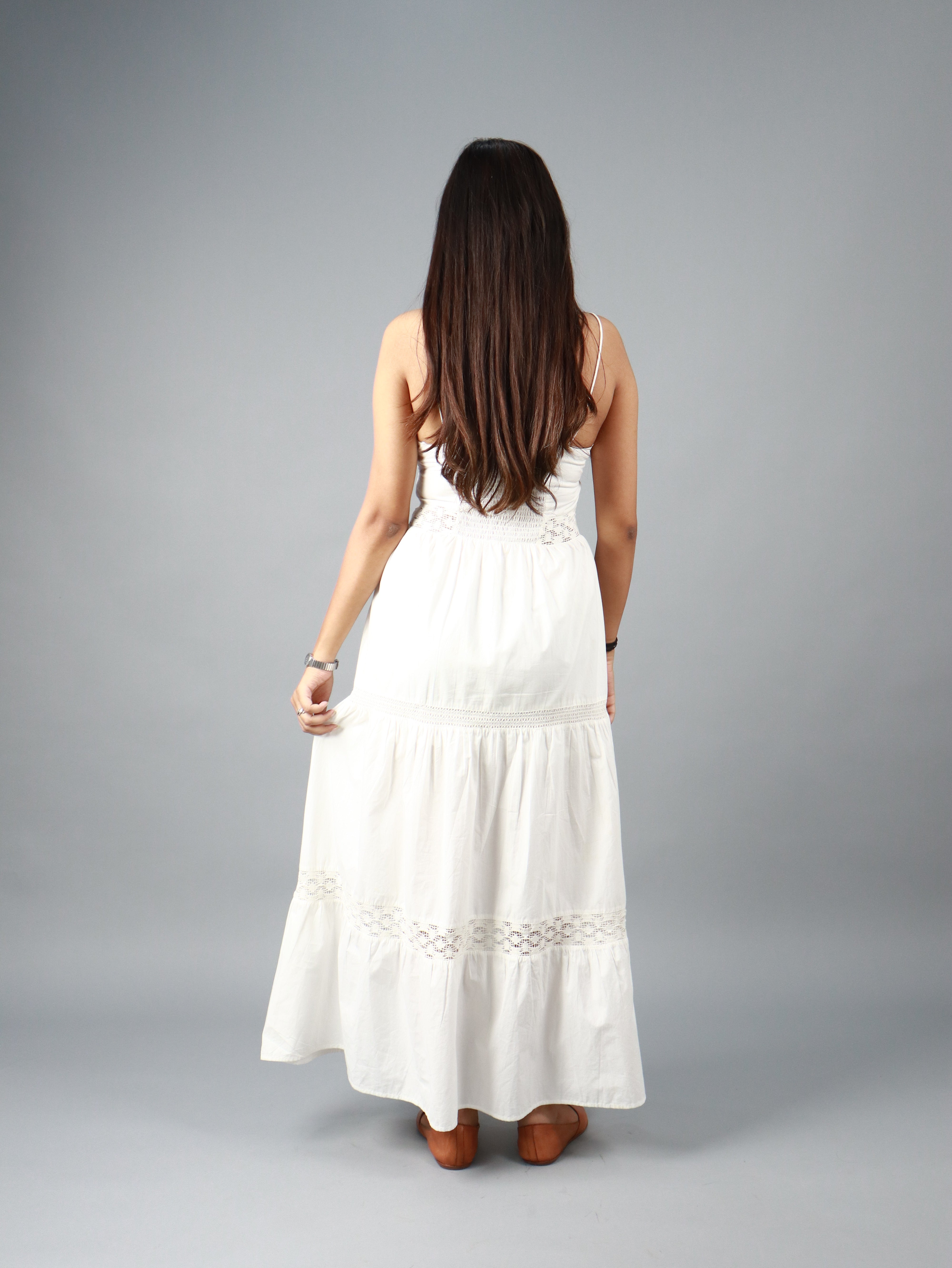 White Sleeveless Maxi Dress with Lace Detail