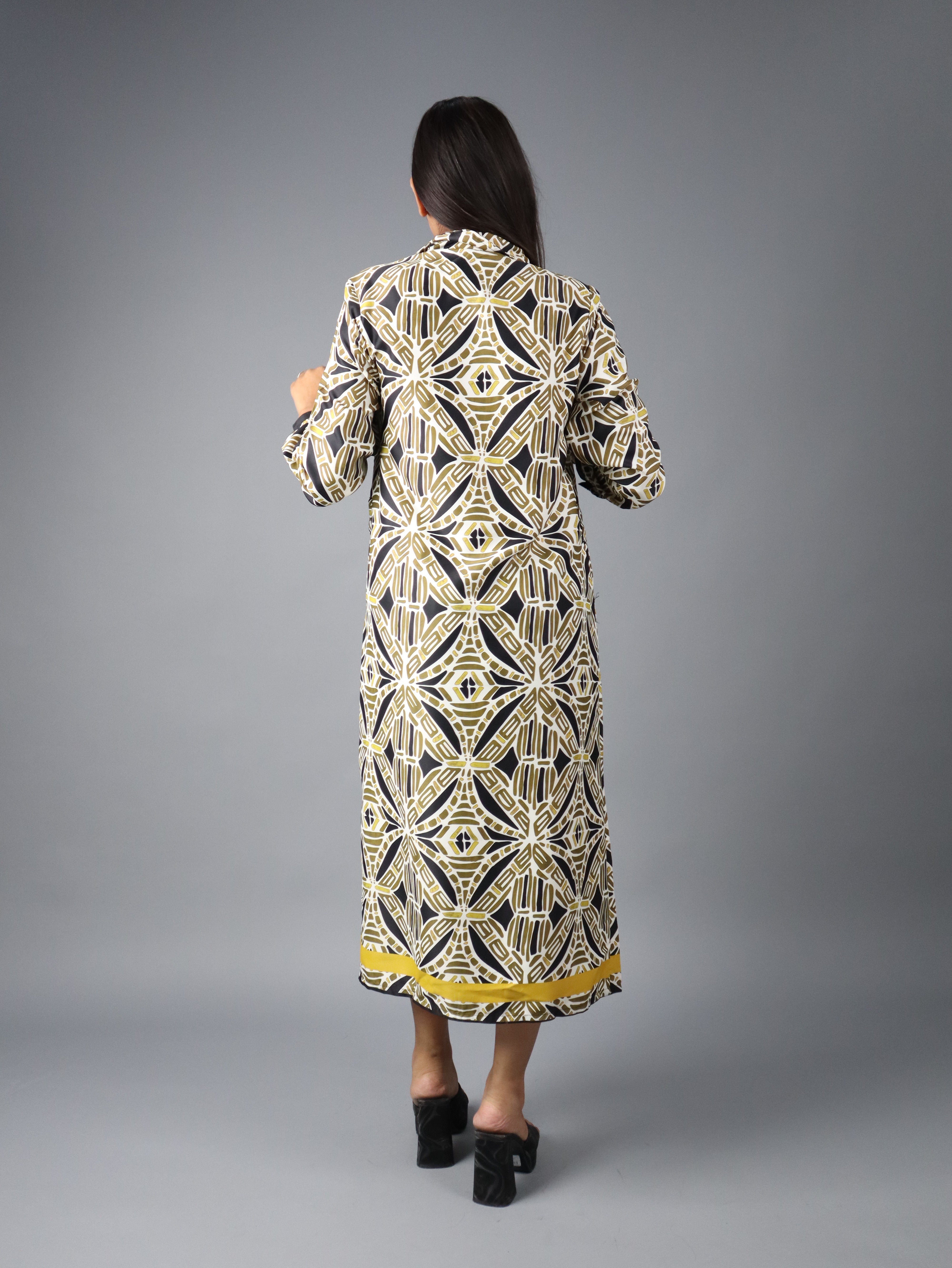 Women’s Geometric Print Midi Dress with Long Sleeves